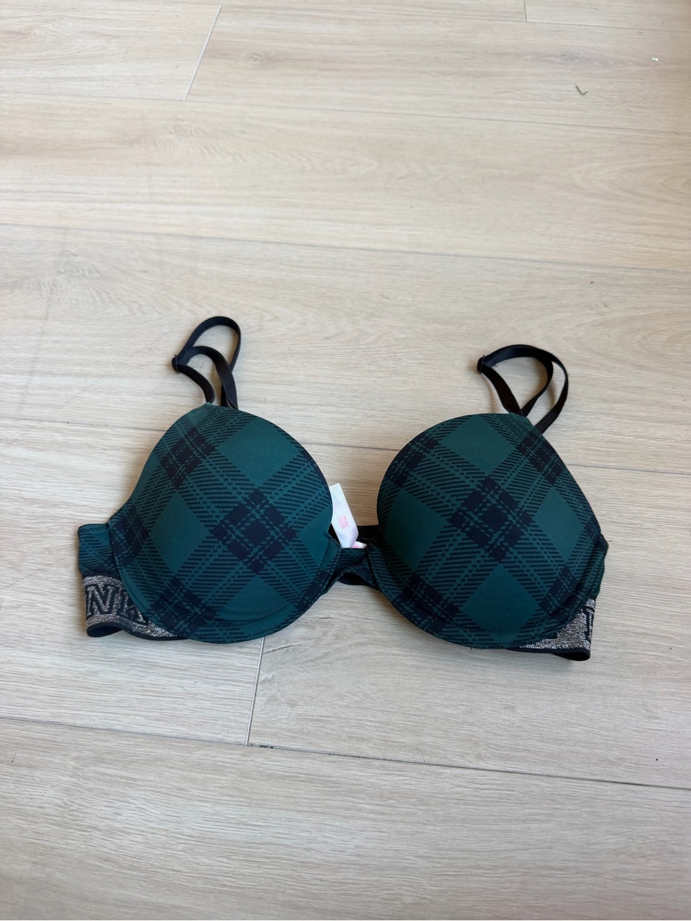 PINK Victoria's Secret Dark Green Plaid Push-Up Bra
